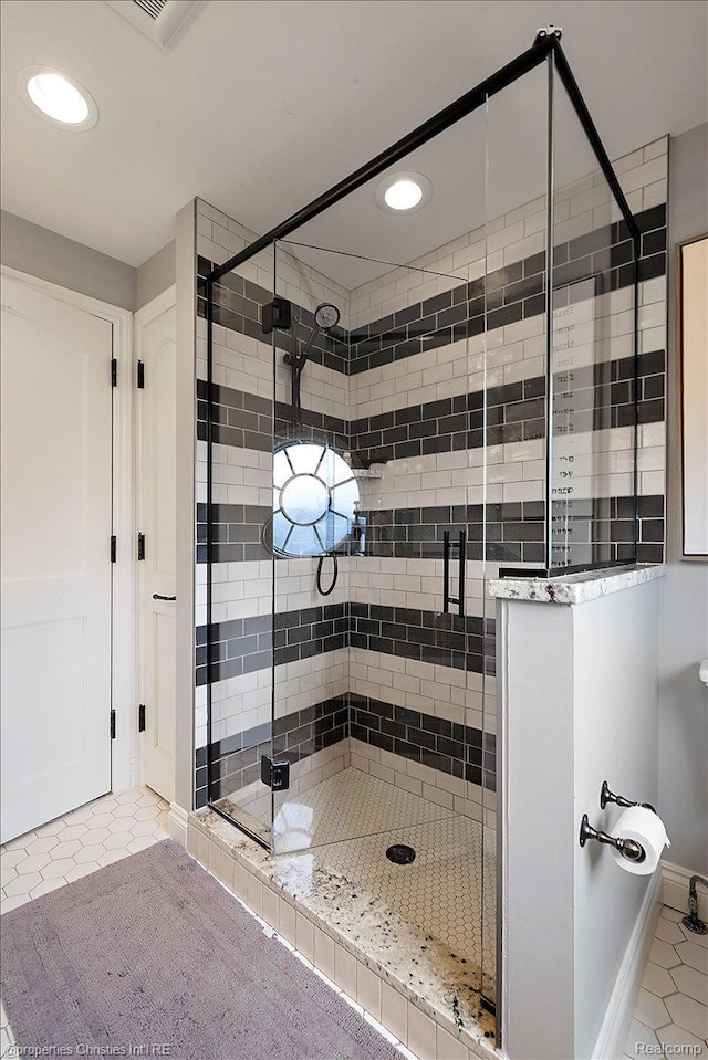 364 Chesterfield Ave, Birmingham, MI 48009 - full bathroom featuring a stall shower, recessed lighting, and tile patterned flooring
