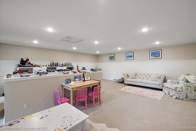364 Chesterfield Ave, Birmingham, MI 48009 - game room with wainscoting, carpet floors, and recessed lighting