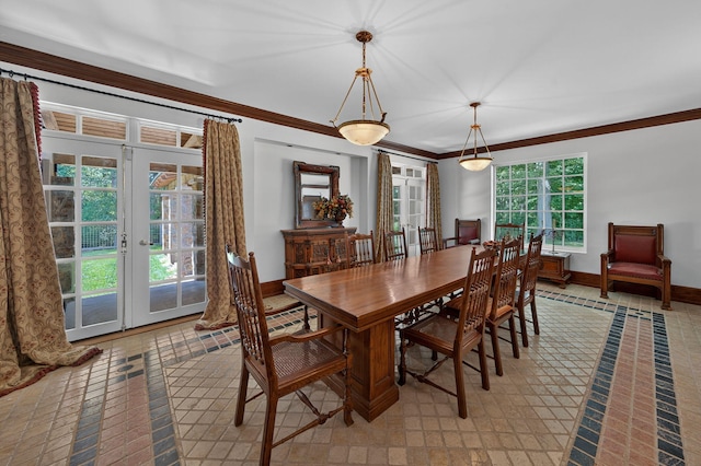 3420 Grange Rd, Berrien Springs, MI 49103 - dining space featuring inlaid floor details and ornamental molding