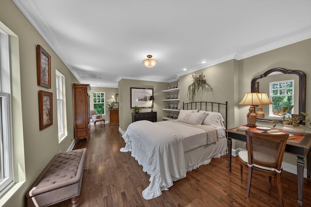 3420 Grange Rd, Berrien Springs, MI 49103 - bedroom with dark wood-type flooring, crown molding, and recessed lighting