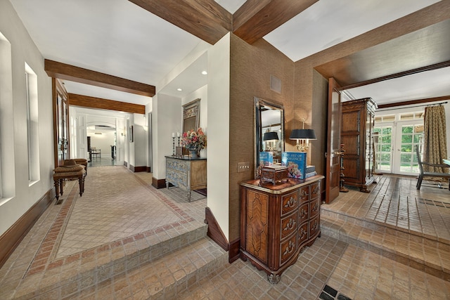 3420 Grange Rd, Berrien Springs, MI 49103 - corridor featuring french doors, tile patterned flooring, and recessed lighting