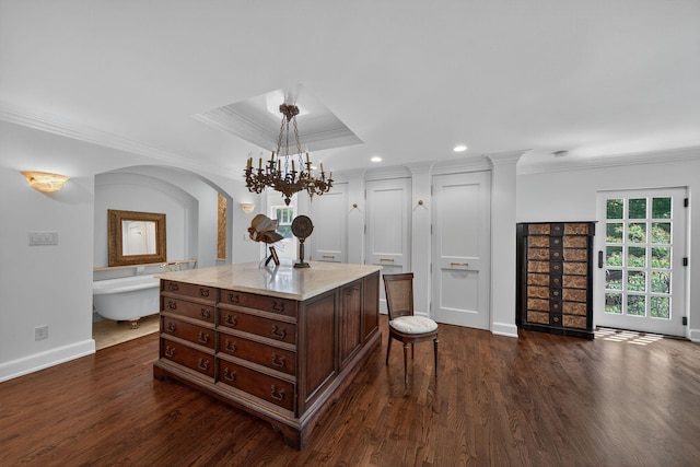 3420 Grange Rd, Berrien Springs, MI 49103 - walk in closet featuring arched walkways, dark wood finished floors, and a chandelier