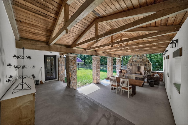 3420 Grange Rd, Berrien Springs, MI 49103 - view of patio featuring an outdoor stone fireplace