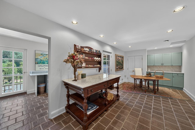 3420 Grange Rd, Berrien Springs, MI 49103 - dining area with brick floors and recessed lighting