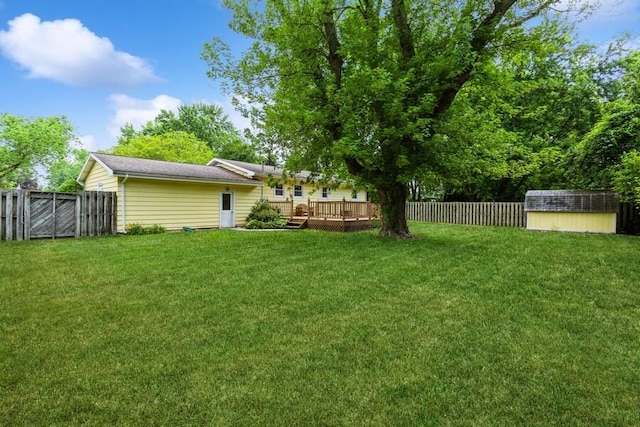 956 Vinewood Dr, Saint Joseph, MI 49085 - fenced backyard with a wooden deck and a shed
