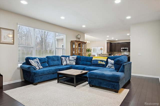 170 W Reed Lake Ct, Commerce Twp, MI 48390 - living room with recessed lighting and dark wood-type flooring