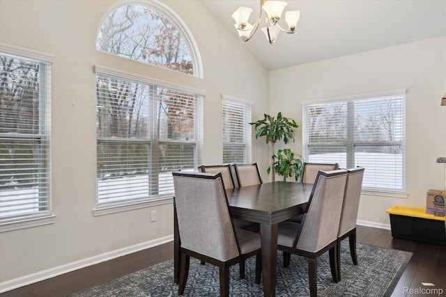 170 W Reed Lake Ct, Commerce Twp, MI 48390 - dining area with plenty of natural light, a chandelier, wood finished floors, and high vaulted ceiling