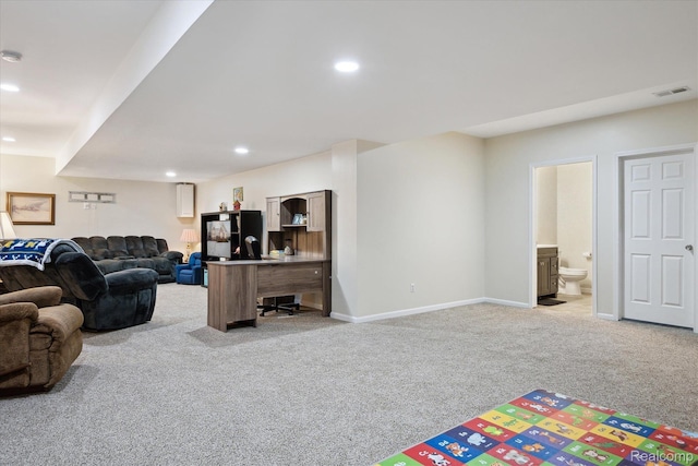 170 W Reed Lake Ct, Commerce Twp, MI 48390 - living area with light colored carpet, recessed lighting, and an office area