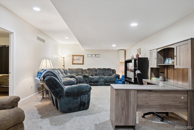 170 W Reed Lake Ct, Commerce Twp, MI 48390 - carpeted living room featuring an office area and recessed lighting