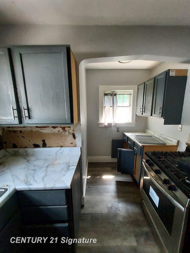 1205 Copeman Blvd, Flint, MI 48504 - kitchen with stainless steel gas range oven, backsplash, and light countertops