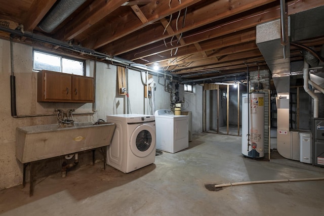 3026 Leigh Ave, Kalamazoo, MI 49048 - basement with gas water heater, washer and dryer, and heating unit