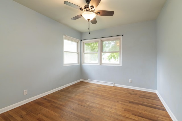 3026 Leigh Ave, Kalamazoo, MI 49048 - unfurnished room with a baseboard heating unit, wood finished floors, and ceiling fan