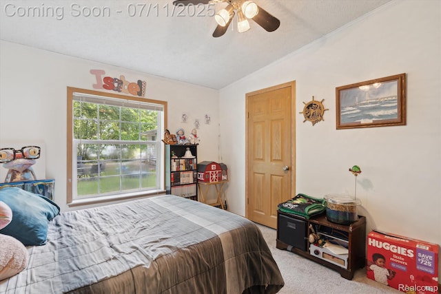 3410 Eastdale Dr, Flint, MI 48506 - carpeted bedroom featuring lofted ceiling and ceiling fan