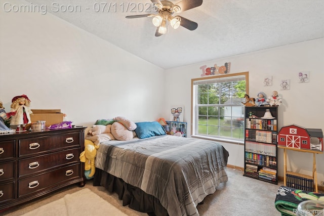 3410 Eastdale Dr, Flint, MI 48506 - bedroom with light carpet, vaulted ceiling, a textured ceiling, and a ceiling fan