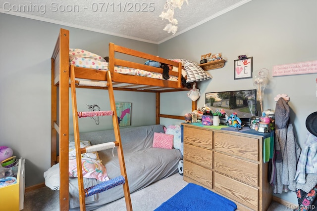 3410 Eastdale Dr, Flint, MI 48506 - carpeted bedroom featuring crown molding and a textured ceiling