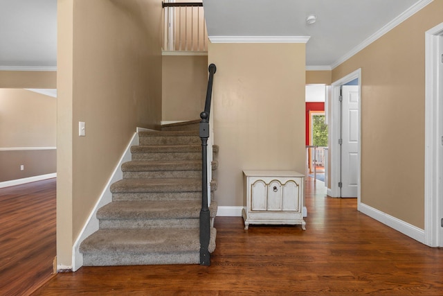 2017 Cumberland Dr, Brighton, MI 48114 - stairs with wood finished floors and crown molding