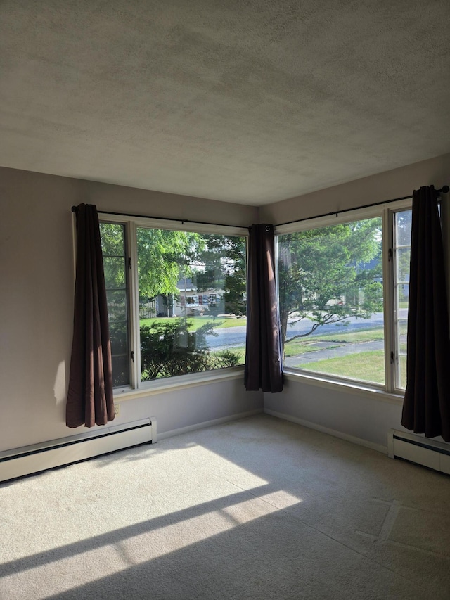 505 N Pine St, Evart, MI 49631 - unfurnished room with carpet, baseboard heating, and a textured ceiling
