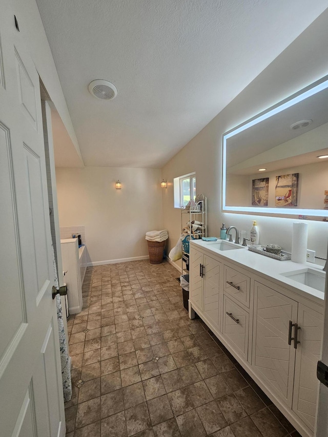 227 W Nelson St, Hastings, MI 49058 - bathroom with double vanity, a bathtub, and stone finish floors