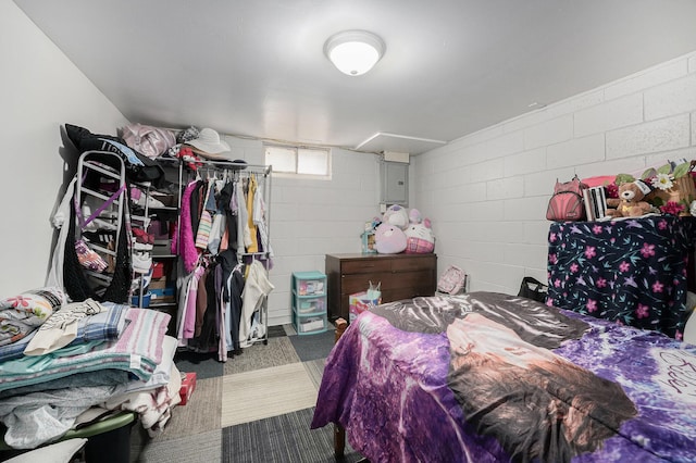 2620 Charlesgate Ave SW, Wyoming, MI 49509 - bedroom featuring electric panel, concrete block wall, and carpet floors