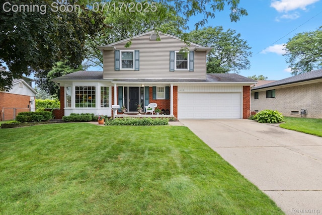 455 Leicester St, Plymouth, MI 48170 - traditional-style home featuring brick siding, a porch, driveway, and a shingled roof