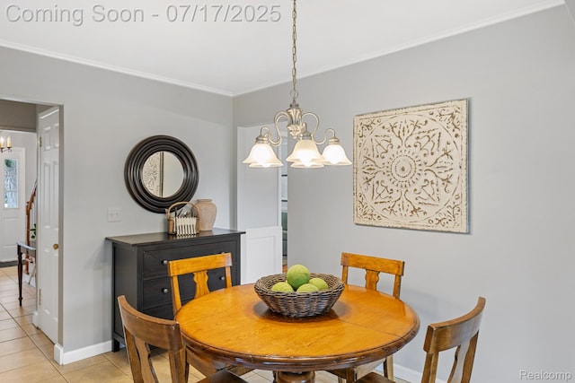 455 Leicester St, Plymouth, MI 48170 - dining space featuring a chandelier, light tile patterned flooring, and crown molding