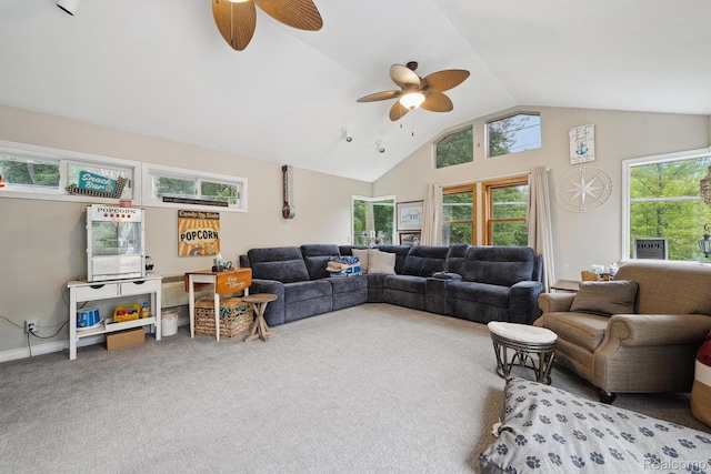 514 Sulley St, Waterford, MI 48327 - living area with a ceiling fan, lofted ceiling, and carpet floors