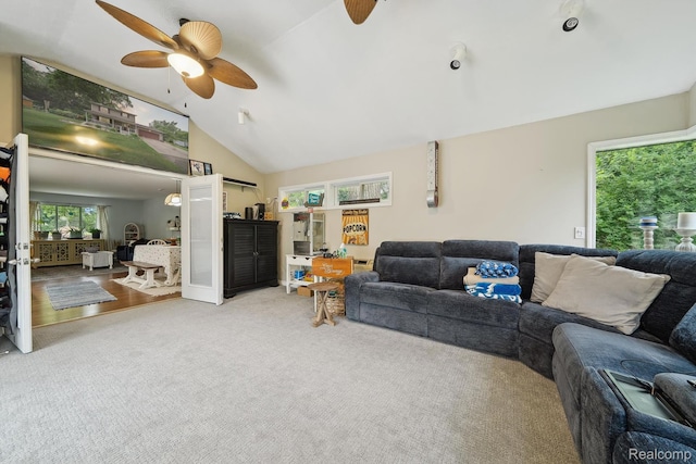 514 Sulley St, Waterford, MI 48327 - carpeted living room featuring a ceiling fan and lofted ceiling