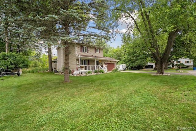 514 Sulley St, Waterford, MI 48327 - view of front of house featuring a porch, an attached garage, a front lawn, and driveway