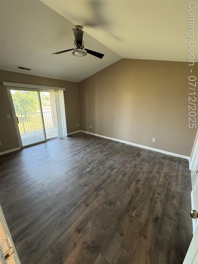 45562 Warwick Dr, Macomb, MI 48044 - empty room with lofted ceiling, dark wood-style floors, and ceiling fan