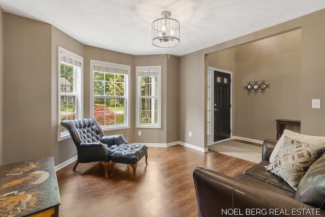 13462 Ravine View Dr, Grand Haven, MI 49417 - living room featuring wood finished floors and a chandelier