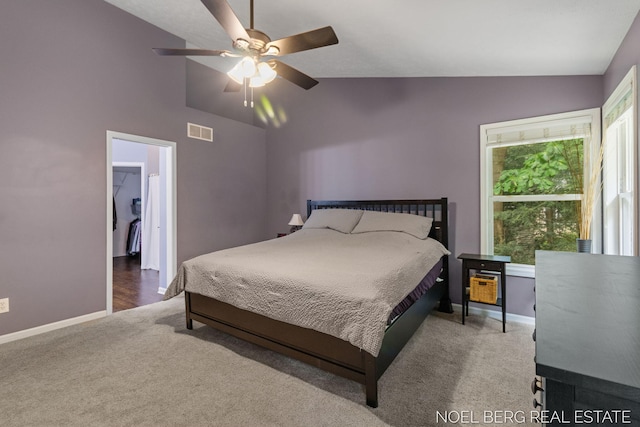 13462 Ravine View Dr, Grand Haven, MI 49417 - carpeted bedroom with lofted ceiling and a ceiling fan