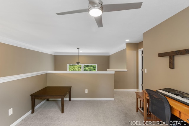 13462 Ravine View Dr, Grand Haven, MI 49417 - spare room with ceiling fan, light carpet, and ornamental molding
