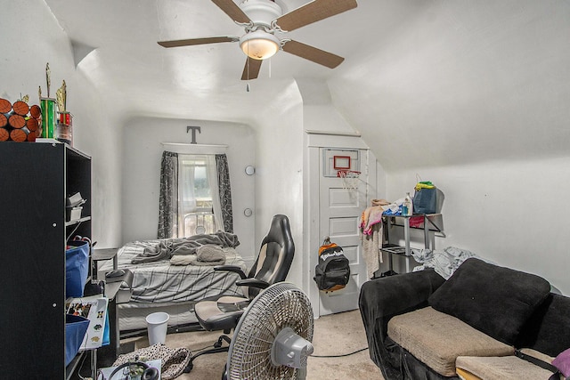 54 Wren St, Battle Creek, MI 49017 - carpeted bedroom featuring vaulted ceiling and a ceiling fan