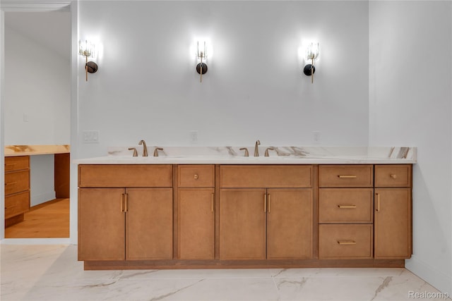 4627 Cimarron Dr, Bloomfield Hills, MI 48302 - bathroom featuring marble look tiles and vanity