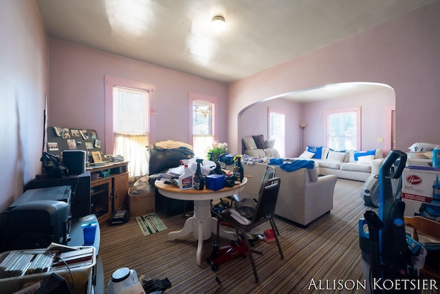 945 Kalamazoo Ave SE, Grand Rapids, MI 49507 - dining space with arched walkways, plenty of natural light, and carpet