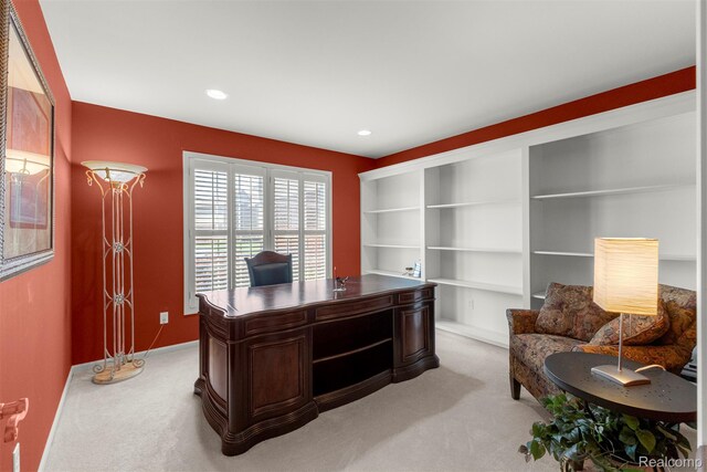 24065 Timber Creek Ln, Flat Rock, MI 48134 - home office with light carpet and recessed lighting
