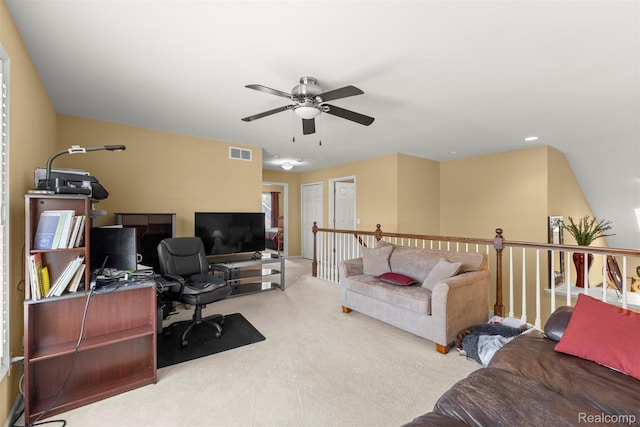 24065 Timber Creek Ln, Flat Rock, MI 48134 - carpeted home office with a ceiling fan