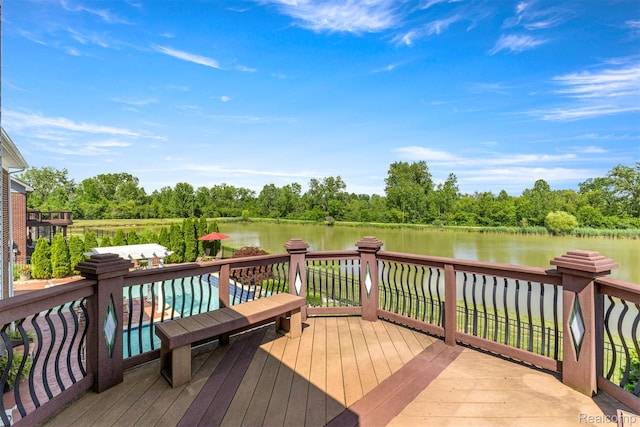 24065 Timber Creek Ln, Flat Rock, MI 48134 - wooden deck featuring a water view and view of scattered trees
