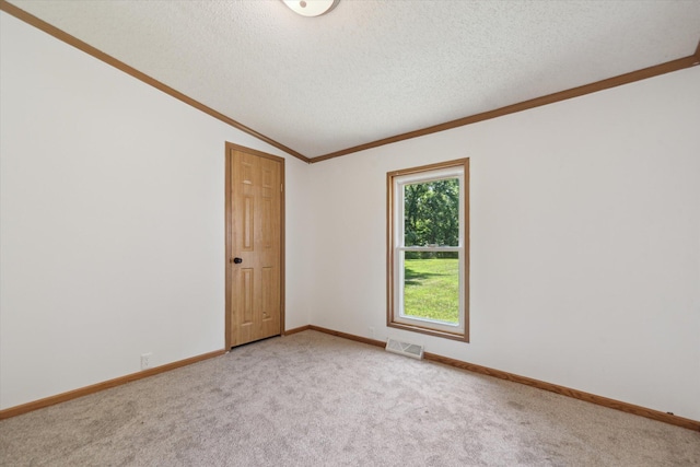 19905 N Ave, Battle Creek, MI 49017 - carpeted spare room with ornamental molding, a textured ceiling, and lofted ceiling