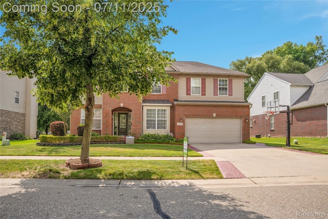 3454 Everett Dr, Rochester Hills, MI 48307 - view of front of home featuring a garage, a front yard, driveway, and brick siding