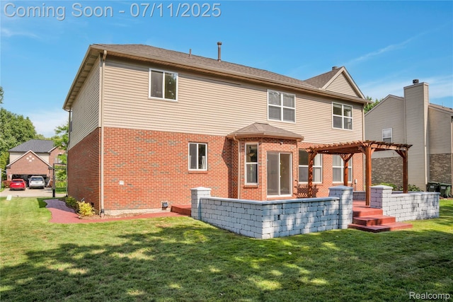 3454 Everett Dr, Rochester Hills, MI 48307 - back of house featuring a pergola, brick siding, and a lawn