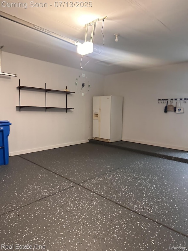 820 Woodhaven Dr, Commerce Twp, MI 48390 - garage featuring white fridge with ice dispenser and a garage door opener