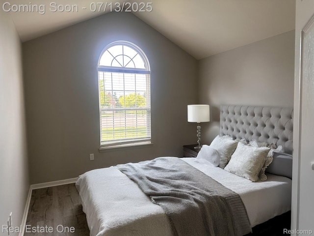 820 Woodhaven Dr, Commerce Twp, MI 48390 - bedroom featuring wood finished floors and vaulted ceiling