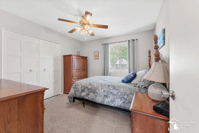 15930 Drysdale St, Southgate, MI 48195 - bedroom with a closet, light colored carpet, and a ceiling fan