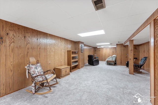 15930 Drysdale St, Southgate, MI 48195 - sitting room featuring carpet, wood walls, and a paneled ceiling