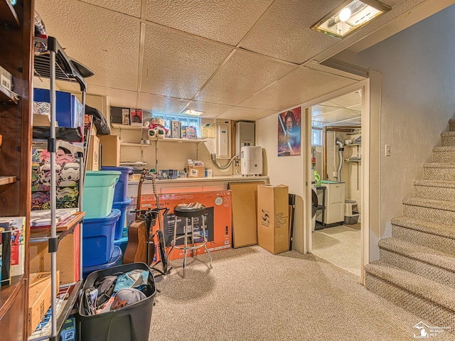 1405 Arbor Ave, Monroe, MI 48162 - finished below grade area featuring a drop ceiling, stairs, and carpet flooring