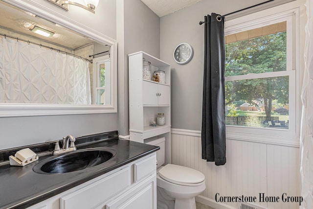 8611 Byron Center Ave SW, Byron Center, MI 49315 - full bathroom featuring a wainscoted wall, plenty of natural light, vanity, and a textured ceiling