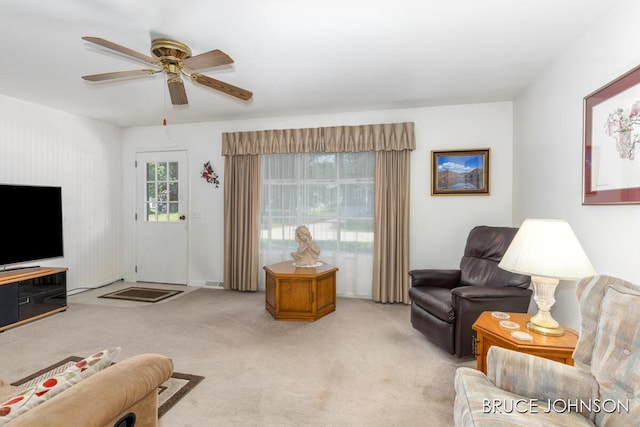 1236 S Van Bruggen Dr, Plainwell, MI 49080 - living room with carpet flooring and ceiling fan