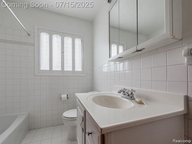 32508 Avondale St, Westland, MI 48186 - full bathroom with tile walls, vanity, tile patterned floors, and shower / bath combination