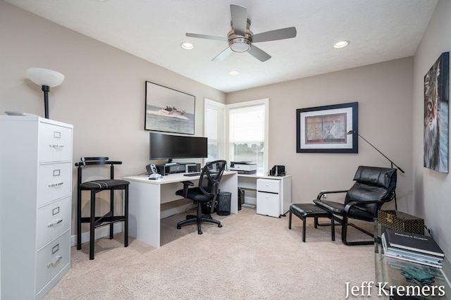 5692 Nile Dr SW, Wyoming, MI 49418 - office with light colored carpet, a ceiling fan, and recessed lighting